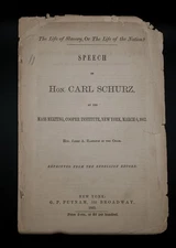 Rare Civil War, Original 1862 Pamphlet: "Speech of Hon. Carl Schurz" 1862" 