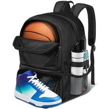 YHXONEOK Basketball Bag, Backpack with Ball 17" x 8" x 13", Black
