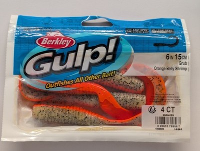 Berkley Gulp 6 Inch Grub Orange Belly Shrimp Saltwater Fishing Fluke 4 Per Pack
