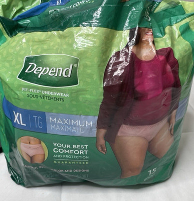 Depend Fit-Flex Women s Maximum Absorbency Underwear XL Blush 10 Count Open Bag