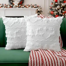  Christmas Pillow Covers 18 x 18 inch Set of 2 Xmas Tree Elk Snow Pillow White