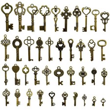 40 Pcs Mixed Skeleton Keys in Antique Style Bronze Vintage Key Charms Small S...