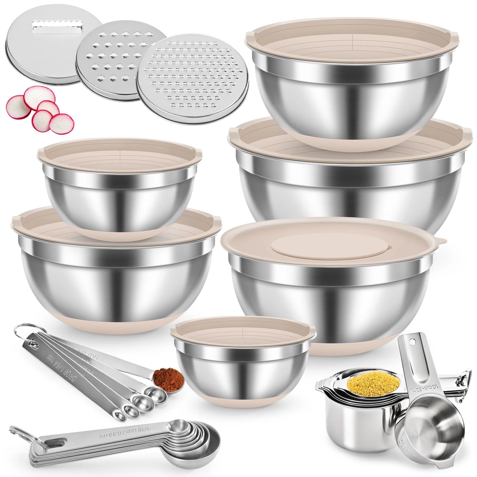 7QT 30PCS Mixing Bowls with Lids Set, 7QT to 1QT Stainless Steel Nesting Bowl...