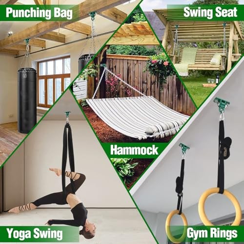  Swing Hangers with Bearing, Heavy Duty Porch Swing Hanging Kit 2 Packs Green