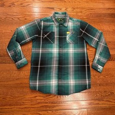 Dixxon Flannel Youth Division Button Down Shirt Kids XL Green Plaid Flannel