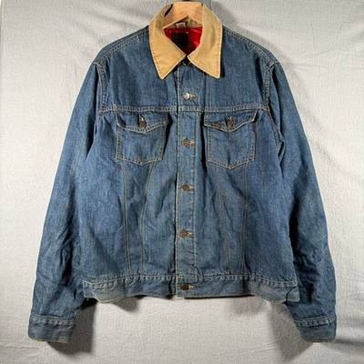 #ad #ad Vintage 70s Sears Roebucks Denim Jacket Corduroy Collar Red Quilt Lined Large $40.00
