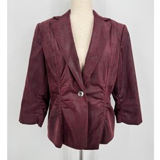 Rafaella Women Blazer Jacket Size 8 Burgundy One Button Ruched Professional Fall