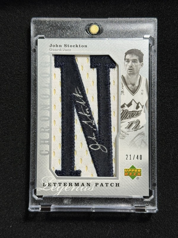 John Stockton 2006-07 UD Chronology #/40 Letterman Patch Auto “N” Jazz HOF Patch