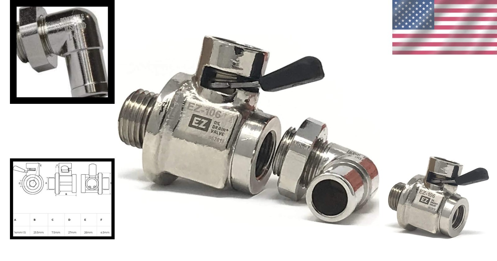 EZ Oil Drain Valve 14mm-1.5 Brass NPT Hose End Combo   Certified