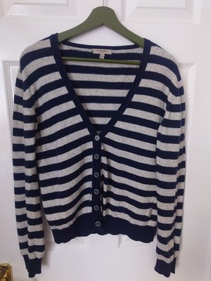 Burberry kurze Strickjacke Wollmischung blau grau gestreift durchgeknöpft Größe M 