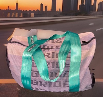TAKATA DUFFLE BAG JDM BRIDE RACING GRADATION SEAT CLOTH WITH GREEN HARNESS STRAP