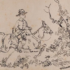 Joseph Simon Volmar Knabe auf einem Esel Unikat Tusche Zeichnung