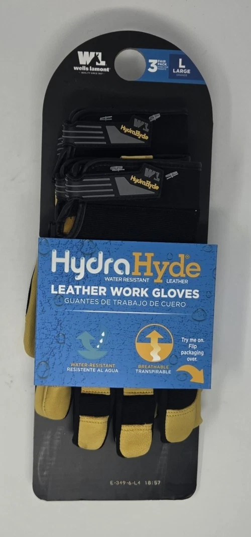 Wells Lamont HydraHyde Leather Work Gloves Large 3‑Pair Pack Water Resistant New