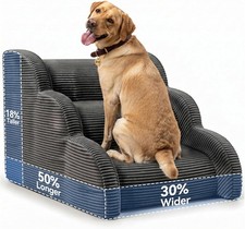 Large Dog Stairs for High Bed 3-Step Dog Steps W/ Durable Non-Slip Washable