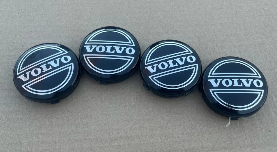 JUEGO DE 4 TAPACUBOS VOLVO NEGRO CENTRO CUBIERTA LOGO LLANTAS 3546923 Foto 4 de 4