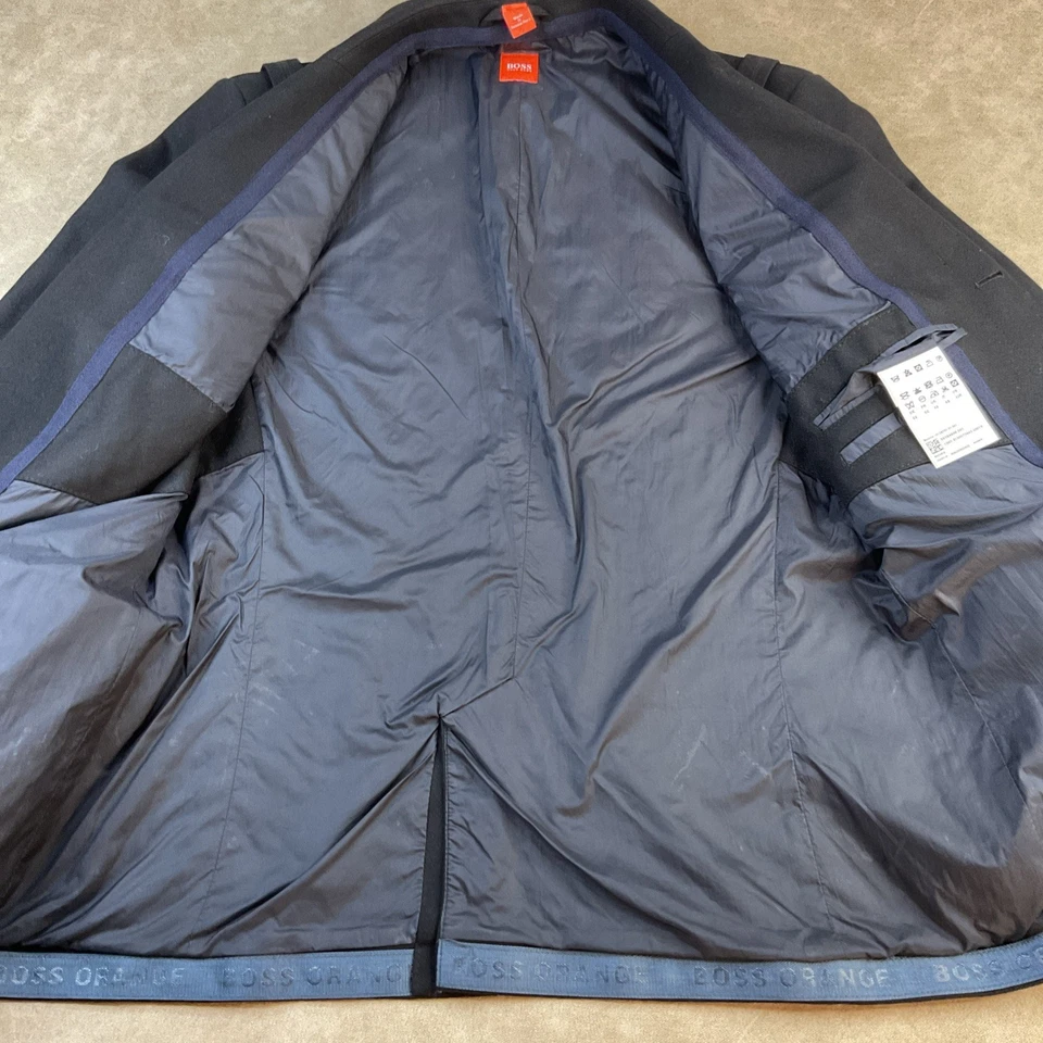 Blazer Hugo Boss Estilo Militar Naranja Tab Mezcla Lana 3 Botones Negro Hombres Talla 42R Foto 3 de 4