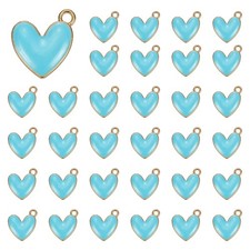 50 Pcs Enamel Alloy Heart Charm for Necklace Bracelet Earrings, Blue