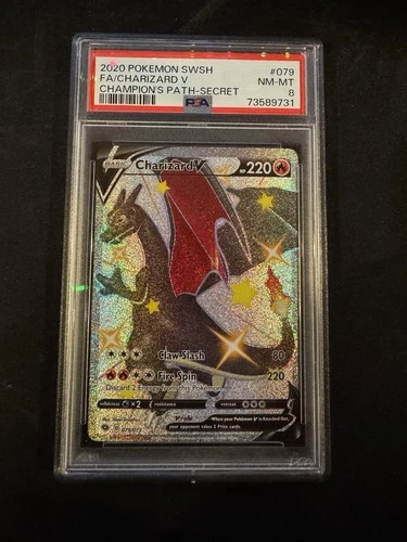 2020 Charizard v Champion's Path 79 Secret Rare Card 079/073 PSA 8