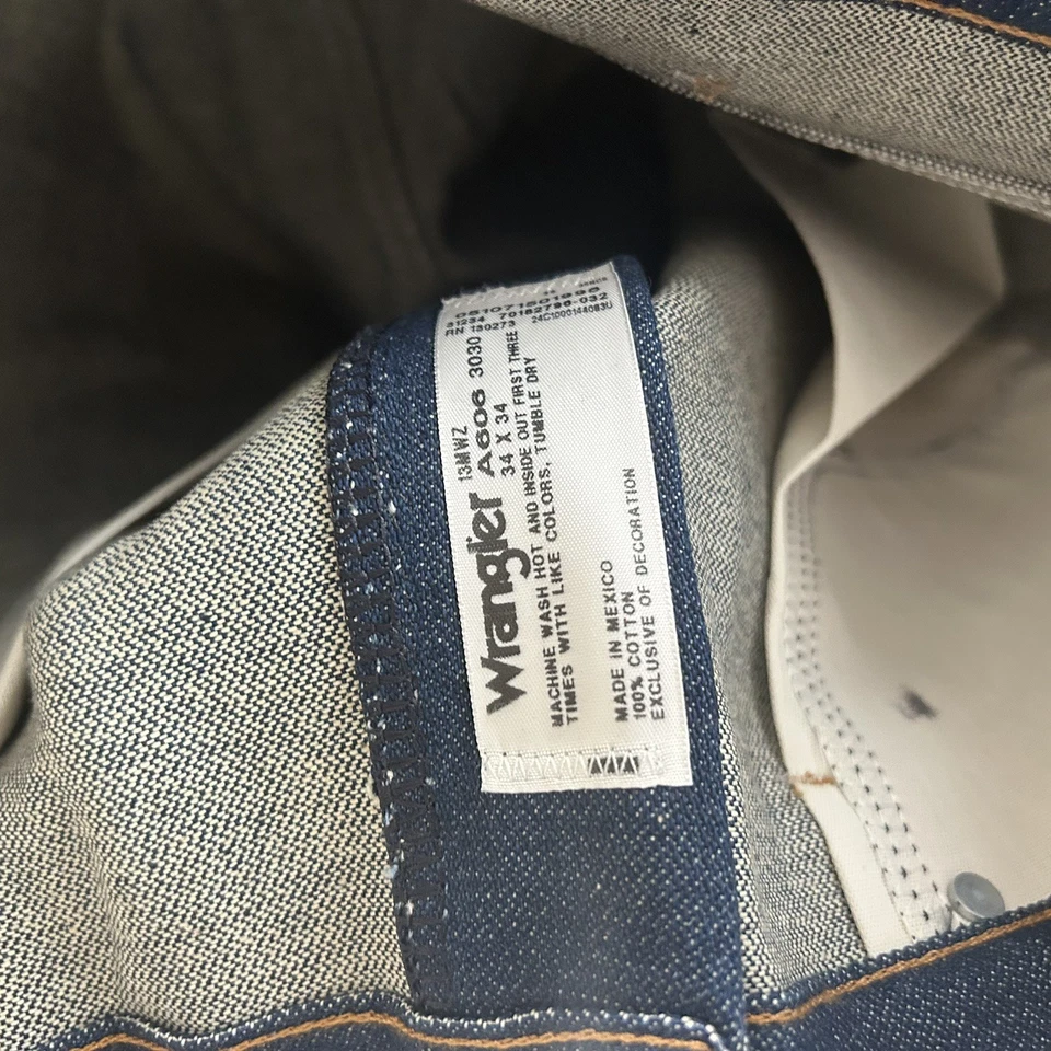 Jeans Wrangler Vintage Años 90 Deadstock Hechos en EE. UU. Corte Vaquero 13MWZ Lavado Oscuro 34x34 Foto 3 de 4