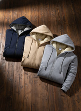 Men  s Winter Fleece Warm Hooded Polyester Jacket Zip Up Thick Casual Coat