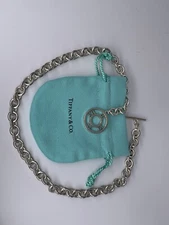 Tiffany & Co Silver Atlas Charm Toggle Circle Necklace Pendant Link Chain 