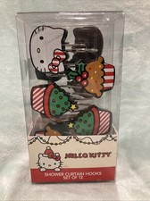 NIP Sanrio Hello Kitty Christmas Shower Curtain Hook Set Cupcakes Holiday Treats