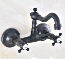 Oil Rubbed Bronze Bathroom Basin Sink Faucet Dual Handles Mixer Tap Wall Mounted