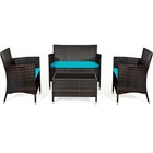 Costway 4PCS Outdoor Patio PE Rattan Wicker Table Shelf Sofa Furniture Set With 