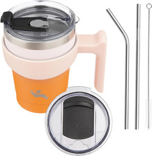 10 Oz Tumbler with Handle and 2 Straw 2 Lid, Insulated Water Bottle Stainless St