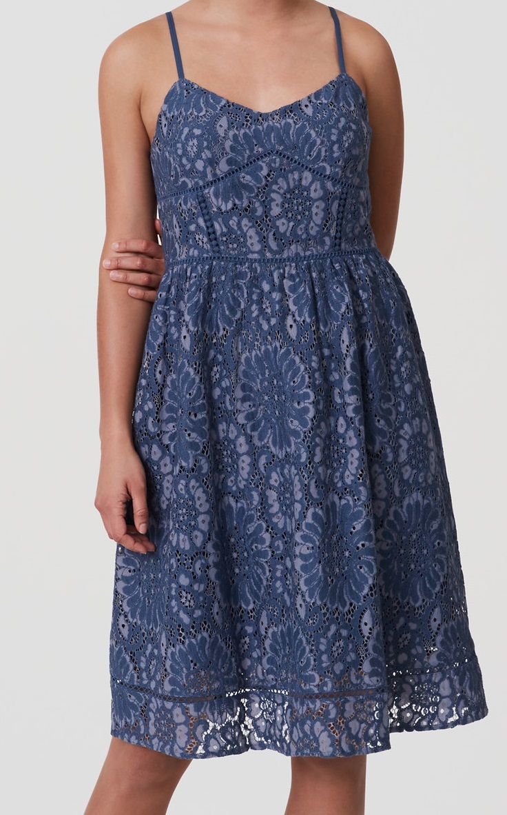 blue lace cami dress Valerie Lace Pleat Cami Dress