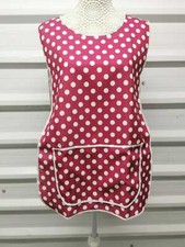 Women Ladies Polka Dot Tabard Apron Overall Kitchen Catering Cleaning Bar Pocket
