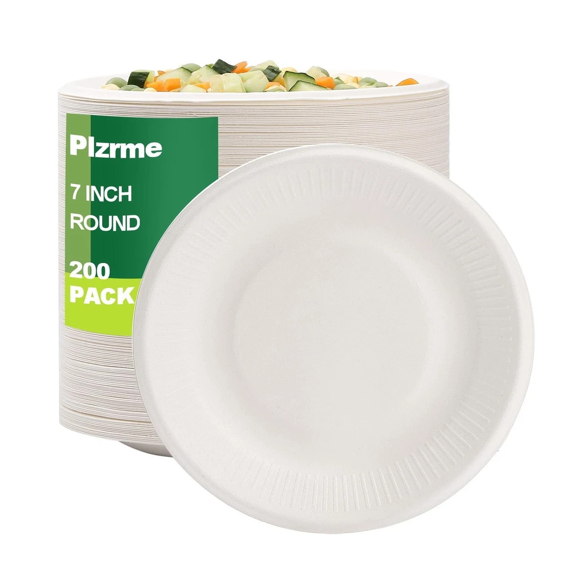 200 Pack Disposable Paper Plates,Eco-Friendly Biodegradable Plates,100% Compostable Heavy-Duty Paper Plates,Disposable Sugarcane Plates