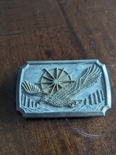Belt Buckle Vintage Brass Eagle Wagon Wheel Western- Made in USA 39370