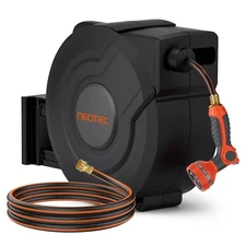 NEOTEC Garden Retractable Hose Reel Water Hose Reel Wall Mount, Dark Grey,100 ft