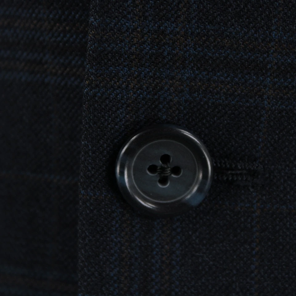 Jack Victor Super 110's Wool Sport Coat Size 44L US In Blue w/ Gray & Blue Plaid - Image 2 of 4