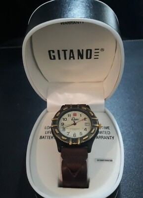 GITANO MEN'S SPORT WATCH. IN BOX. NEEDS BATTERY. STAINLESS STEEL BK. CALENDAR.
