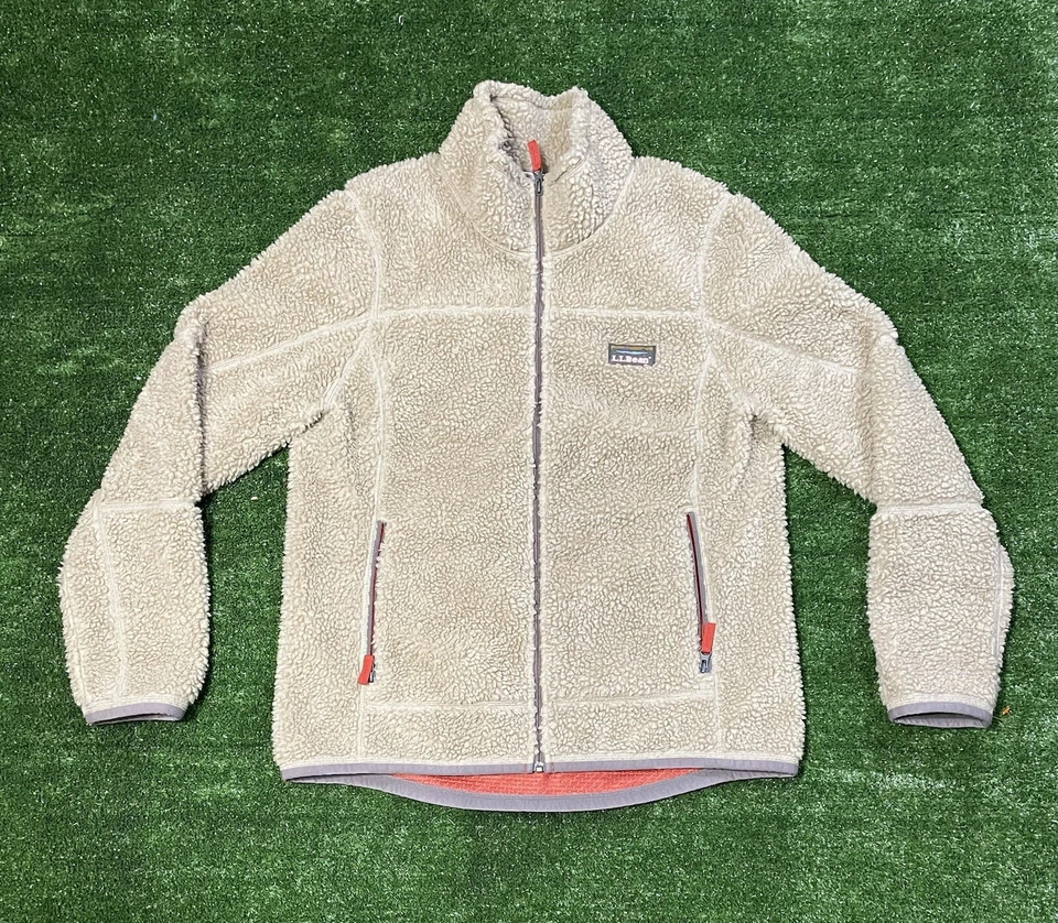 Chaqueta para mujer LL Bean talla L- Off White Mountain Deep Pile forrada Sherpa cremallera