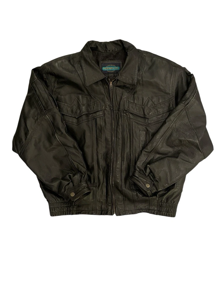 Vintage Black Leather Bomber Jacket