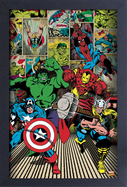 MARVEL PANEL COLLAGE 13x19 FRAMED GELCOAT POSTER COMICS VINTAGE