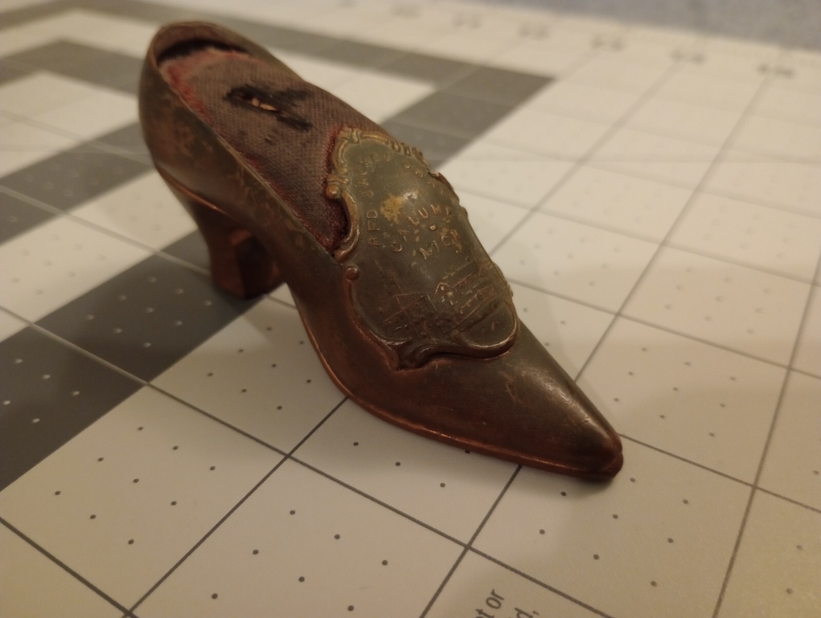 Antique Red jacket Shaft Pin Cushion Calumet Michigan Copper Mining