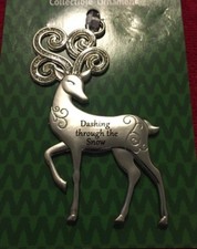 Metal/Pewter Deer Christmas Ornament by Ganz "Dashing Through The Snow" New NWT