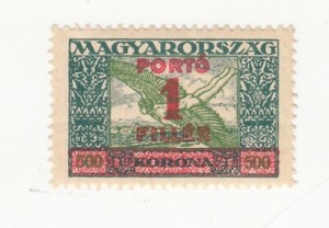 HUNGARY 1927. ICARUS. OVERPRINT 1f on 500k. POSTAGE DUE. Sc# J112. MNH