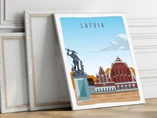 Latvia Illustration 40x50cm Stretched Travel Canvas Wall Art Print