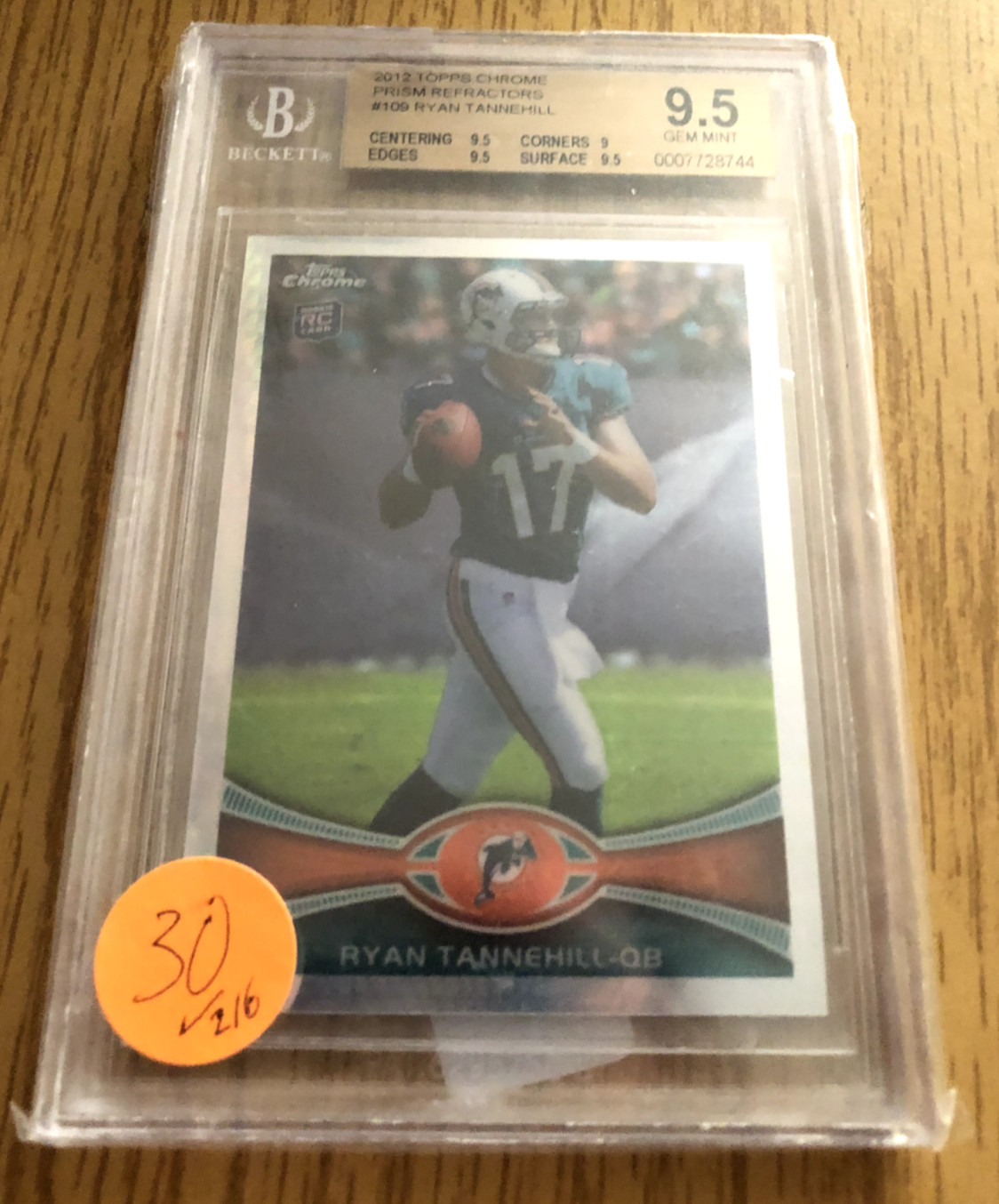 2012 Topps Chrome RYAN TANNEHILL Prism Refractor Rookie /216 BGS GEM MT 9.5