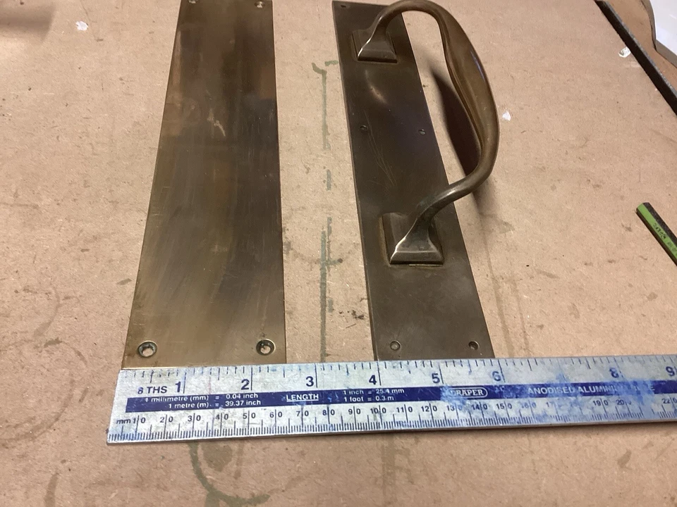 RECLAIMED SOLID BRASS DOOR PULL AND PUSH PLATE SHOP/PUB - Image 3 of 4