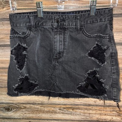 Hollister Distressed Black Denim Mini Skirt W27 Alt Goth