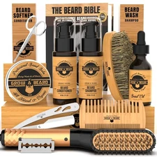 Beard Straightener Grooming Kit for Men, Beard Growth Kit, Wash, Brush & Comb...