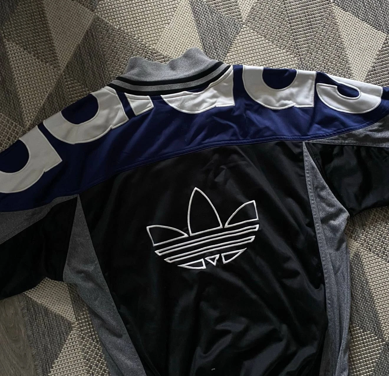 Vintage 90s Adidas Track Jacket Big Logo Trefoil Black Blue Grey Size D8 F192 - product detail image 1