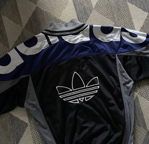Vintage 90s Adidas Track Jacket Big Logo Trefoil Black Blue Grey Size D8 F192⁠ - product listing photo