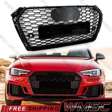 Glossy Black Honeycomb Front Bumper Grille for Audi A4 S4 B9 2017-2019 RS4 Style